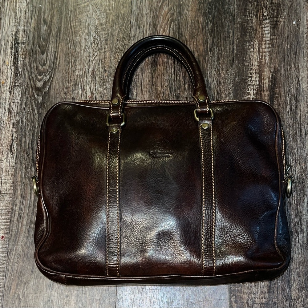 Men's Brown Leather Briefcase - Classic Professional Tote - Picture 2 of 6